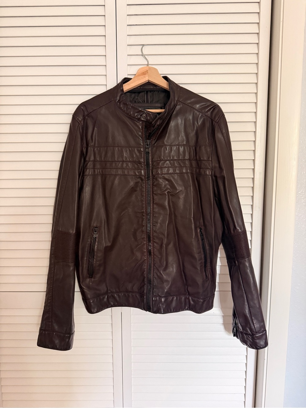 Express Men's Brown Leather Bomber Jacket